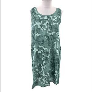 NWT Cristina Vergani Women's Floral Linen Blend Sleeveless Dress in Green Sz S